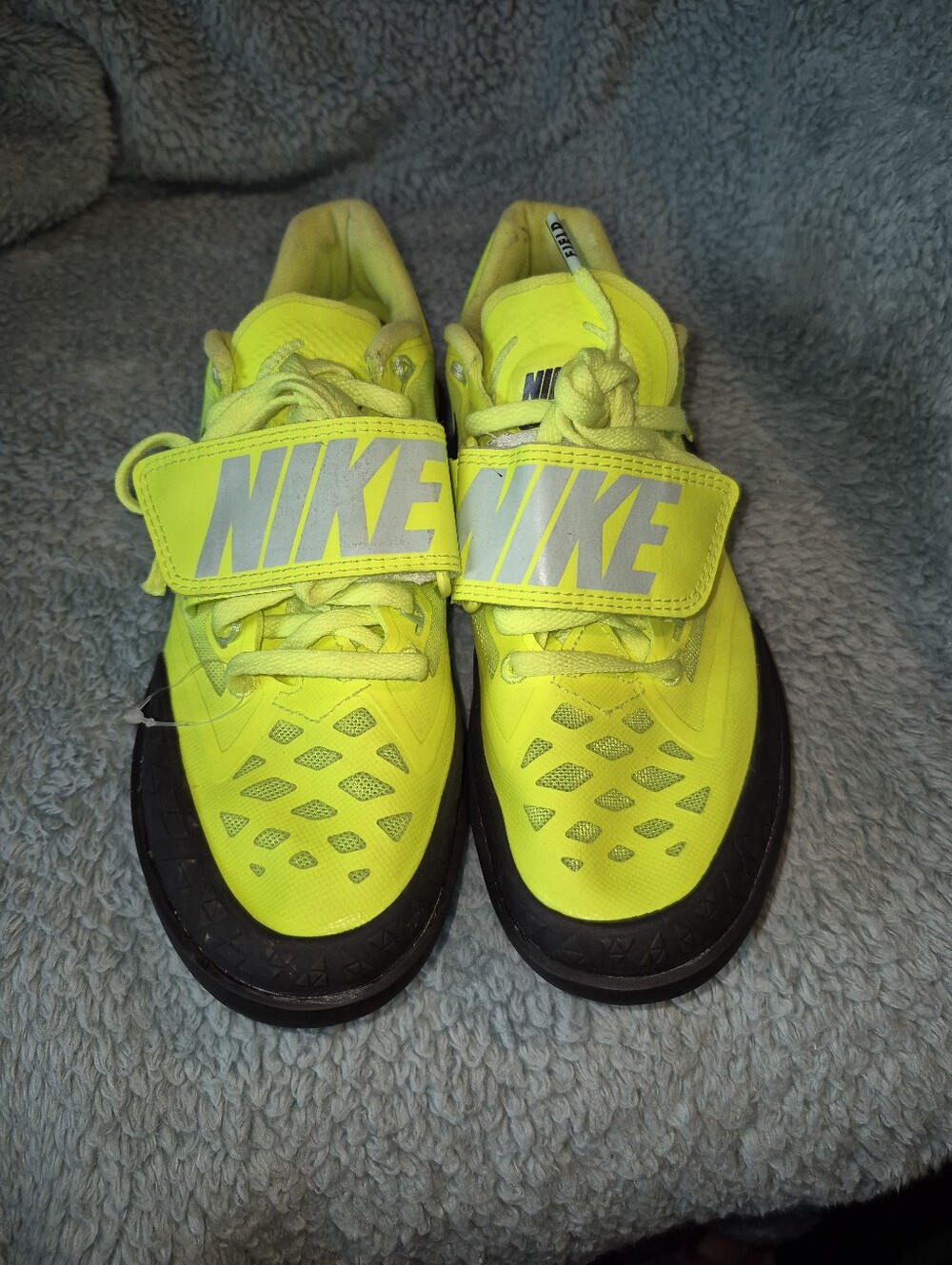 Nike Neon Yellow and Black Throwing Athletic Sneakers with Hook-and-Loop Strap